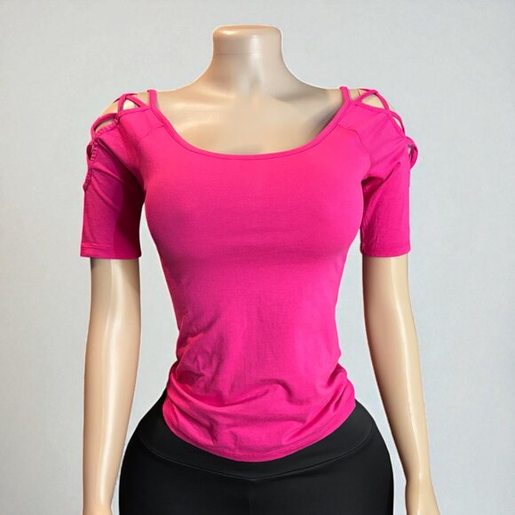 Solid Off Shoulder Top With Strappy Cut Sleeve - Picture 4 of 5